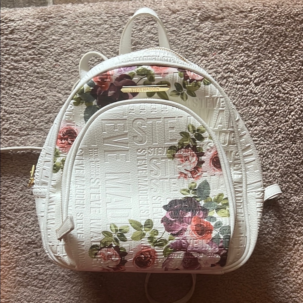 Steve Madden Pink and White Backpack Floral Design